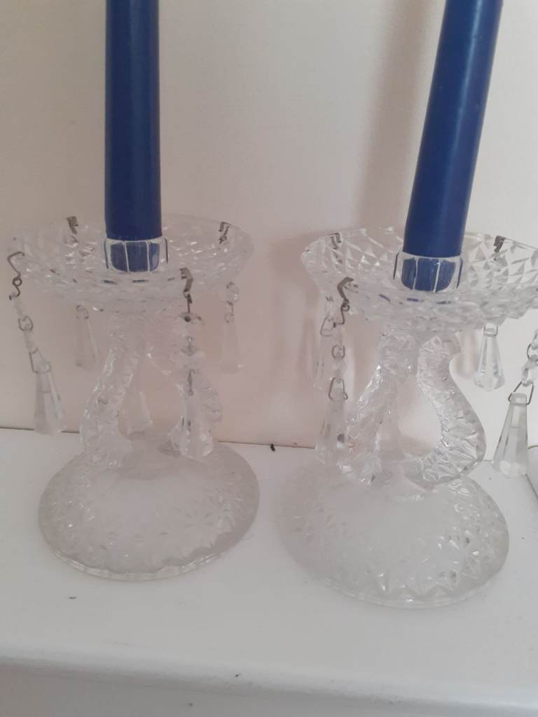 Pair of Decorative Glass Candle Holders with Drops