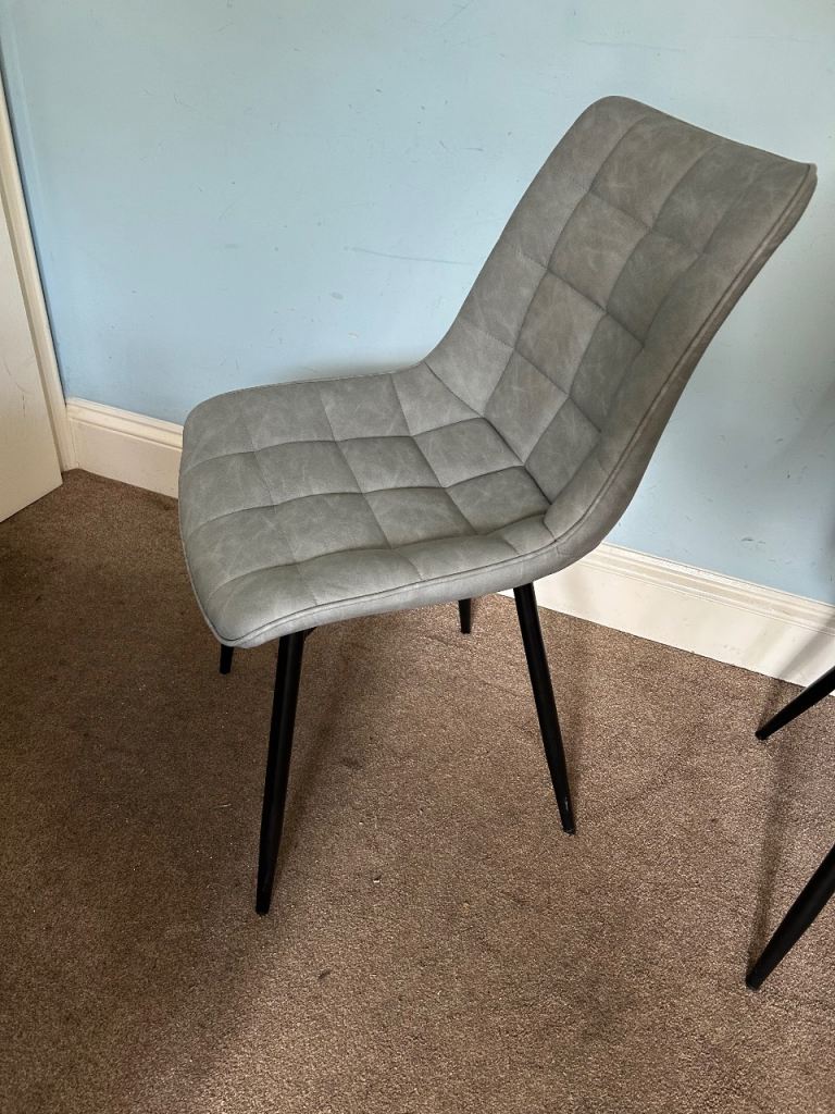 2 Vintage Grey Leatherette Chairs H33.5in/85cm H Seat 18in/46cm W18in/46cm D16in/40cm   R112