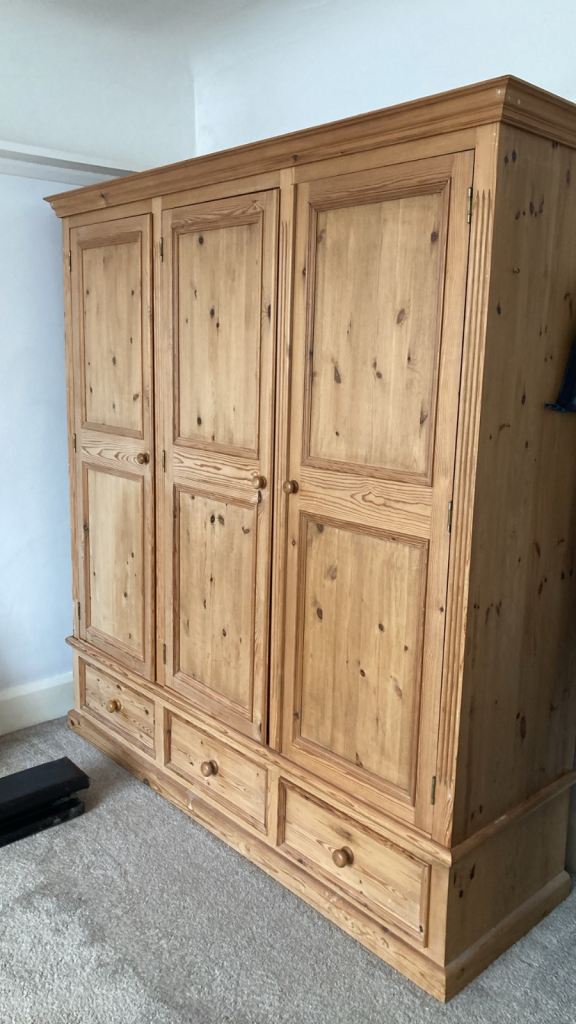 Large Wooden Triple Wardrobe with Drawers – Good Condition