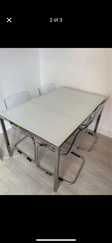 White and chrome dining table