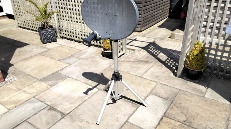 Sky dish and folding stand