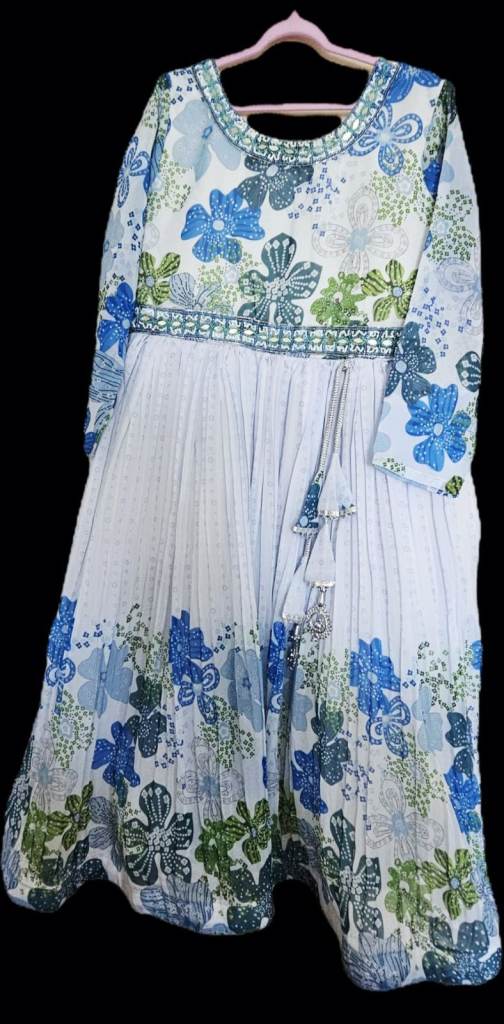 Blue & Green Floral Summer Dress – Good Condition