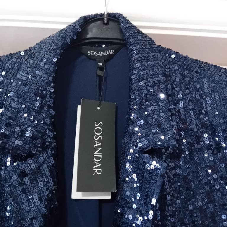 Sosandar Blue Sequin Jacket - Size 20, Brand New with Tags