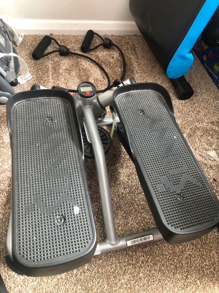 Good Condition Grey Mini Stepper Exercise Machine with Resistance Bands