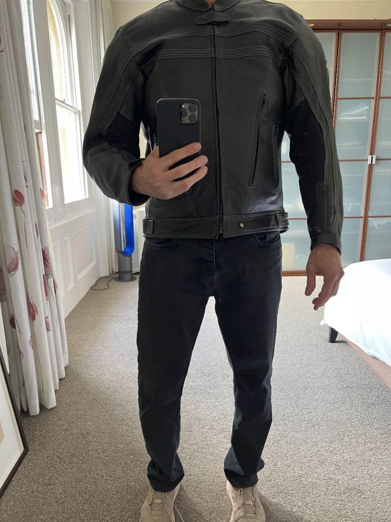 Belstaff Black Leather Motorcycle Jacket | Very Good Condition | UK Size 44