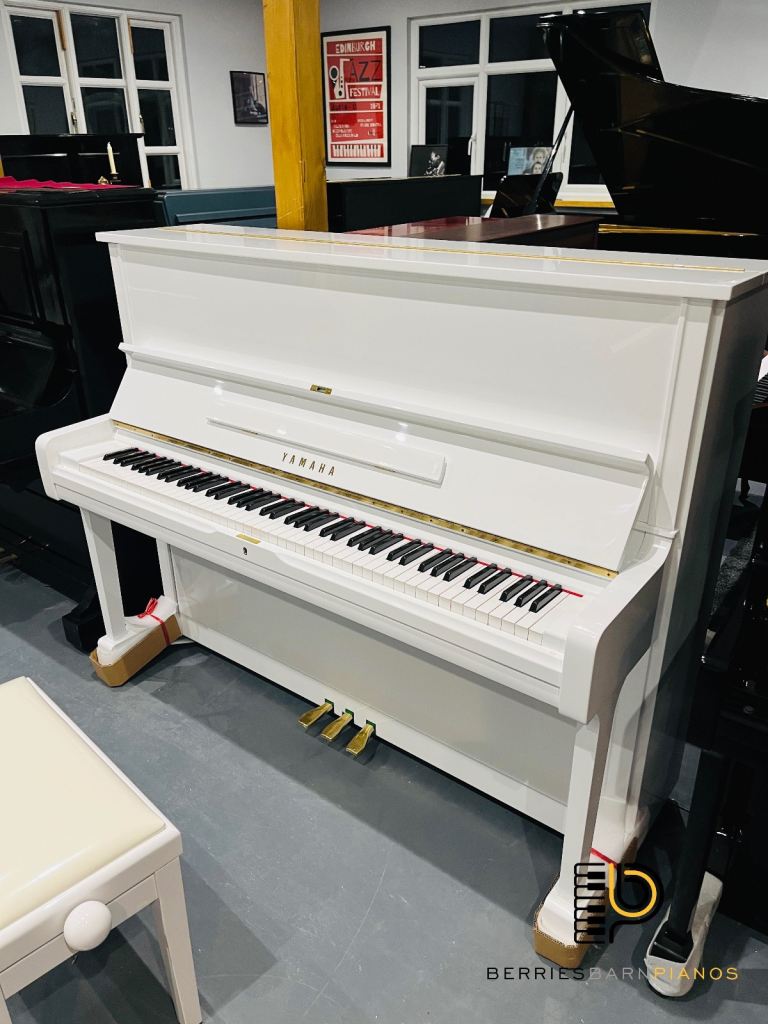 Reconditioned Yamaha U1 H - Polished White Upright Piano - Inc Delivery, Stool, Wty
