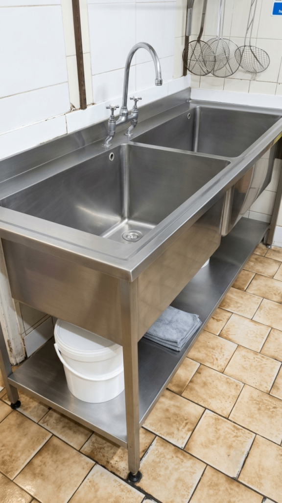 Stainless Steel Double Kitchen Sink Unit – Good Condition