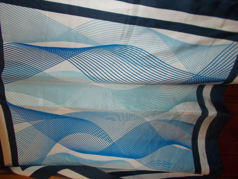 ROLEX Silk Scarf Blue Striped Waves Iconic Logo Square Classic 33" x 34"