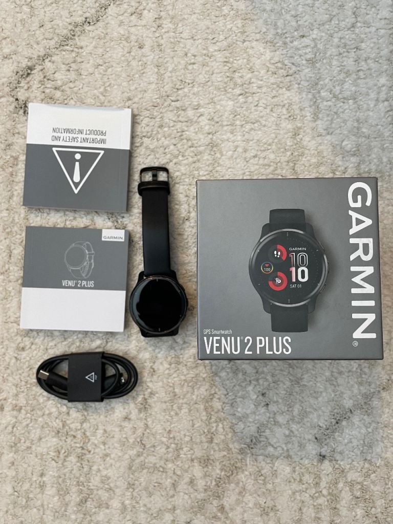 Garmin Venu 2 Plus GPS Smartwatch 43mm Stainless Steel Black Silicone Band