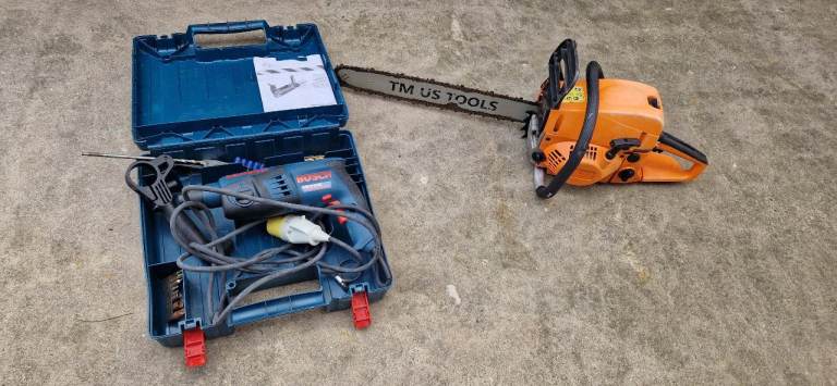 Powe tools lot petrol saw & electric drill