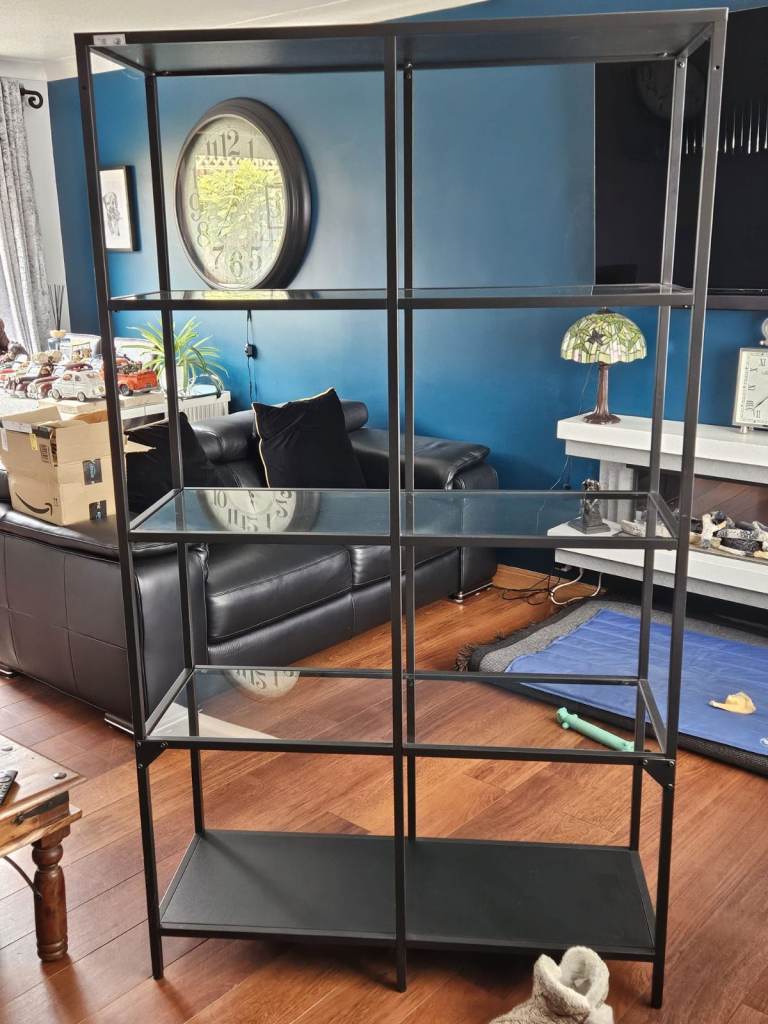 Black Metal and Glass Shelving Unit – Good Condition
