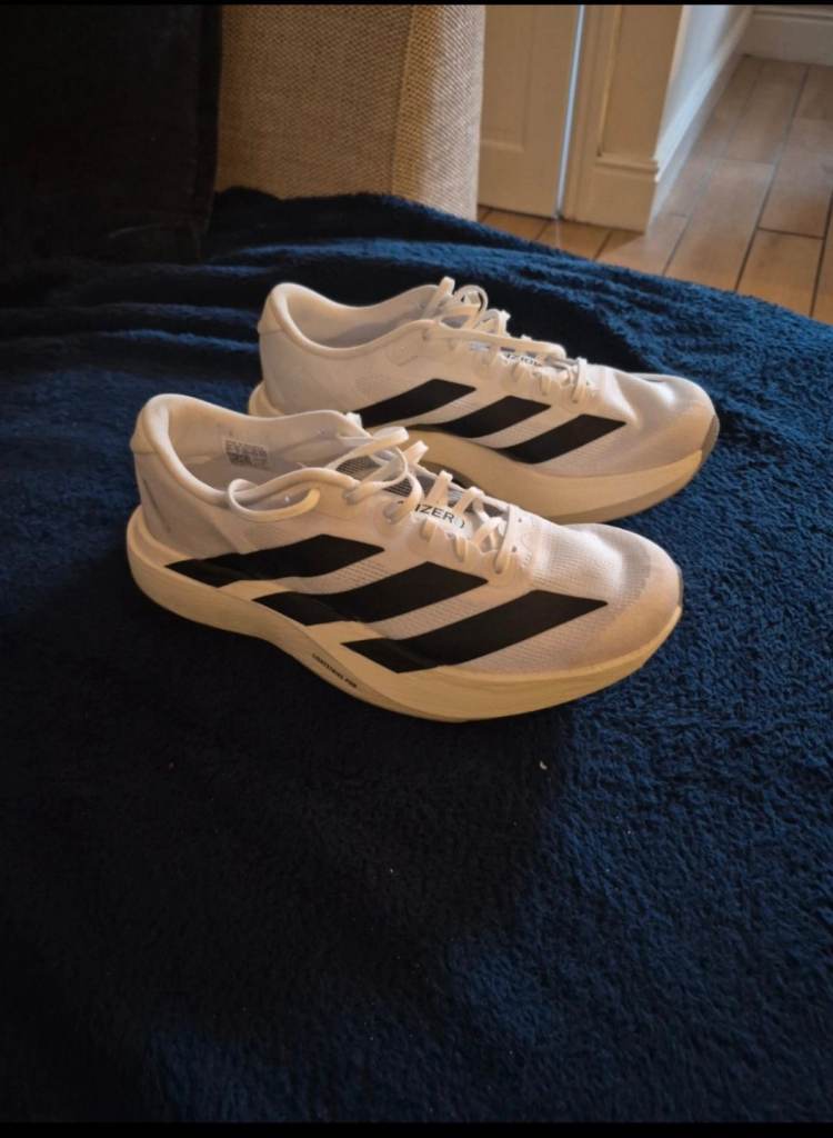 Adidas Adizero evo sl Running Shoes - White with Black Stripes, Size 7
