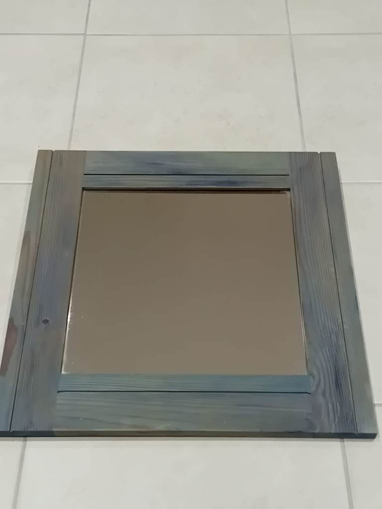 Blue square wooden mirror