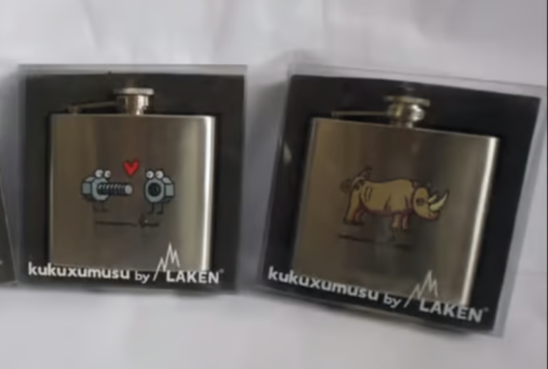 Stainless Steel Hip flasks 5oz. New Choose from 2 designs - Nut and Bolt, Rhino. New and boxed