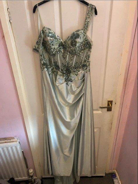 Elegant sage green corset prom dress