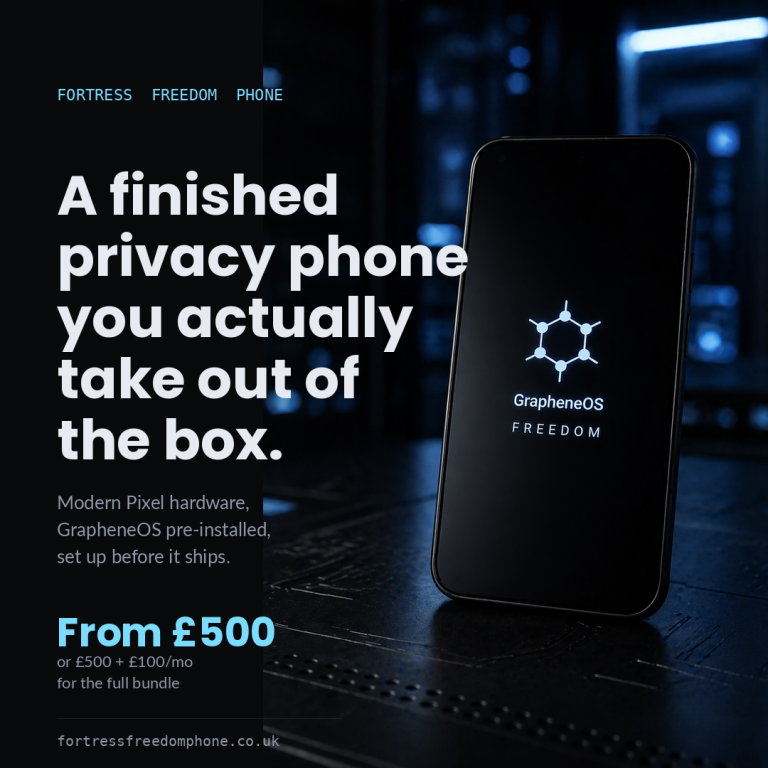 Encrypted Phone + Private UK Number — Modern Pixel — £500, £100/mo Service Bundle