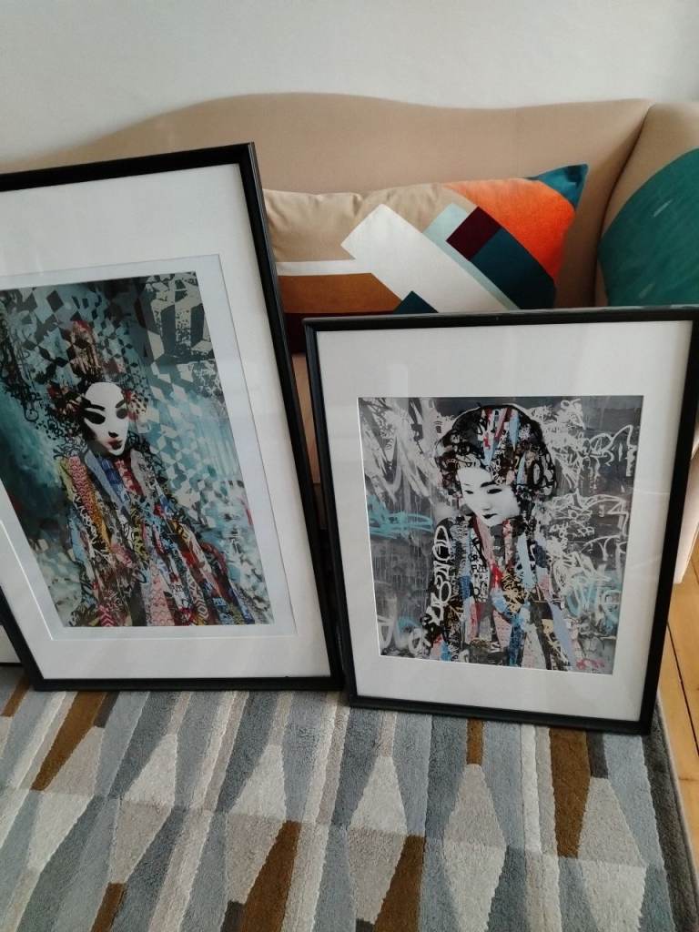 Large Modern Art Print Framed Chinese Japanese mixed media