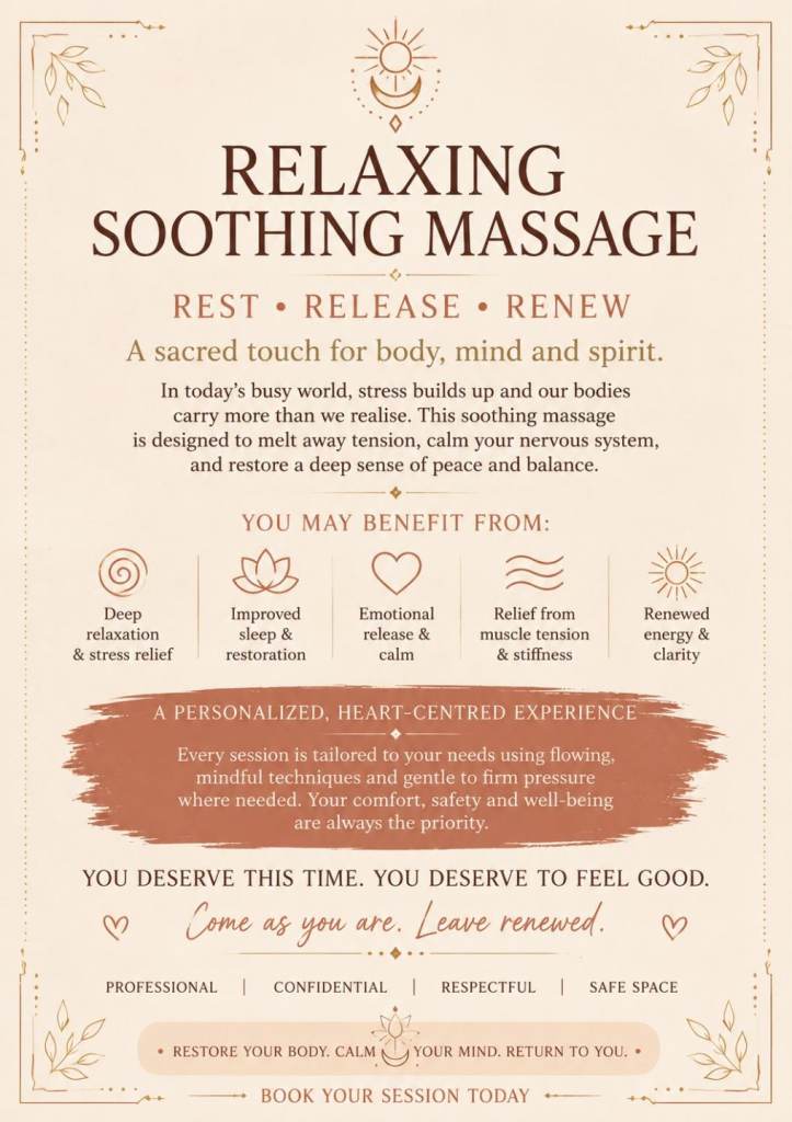 Relaxing Soothing Massage – Deep Rest, Restoration & Renewal