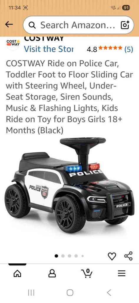 COSTWAY Ride-on Police Car – Foot to Floor Toddler Toy