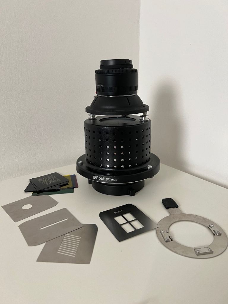 Goldtpt OT1 Pro Optical Snoot / Gobo Projector (Bowens Mount) + Yongnuo 50mm f/1.8 + inserts