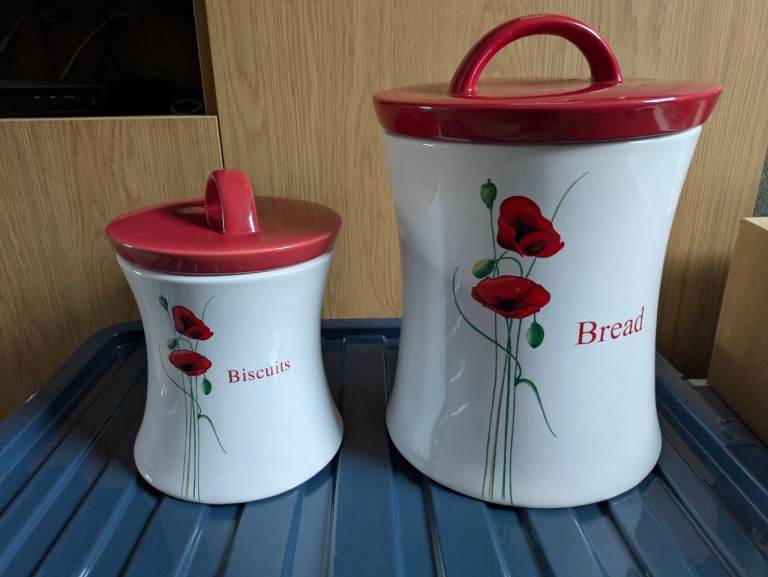 Dunelm Poppy Bread and biscuit barrel 
