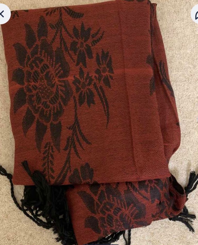 Satin silk black maroon scarf / stole