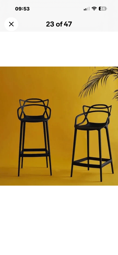 Two Black Plastic Bar Stools
