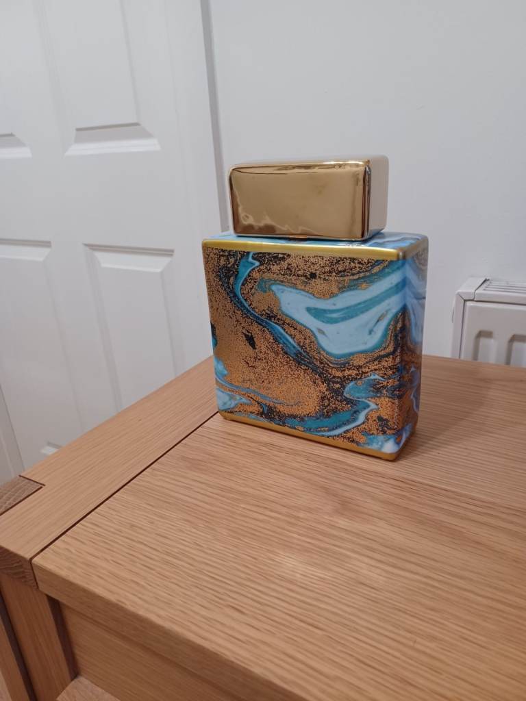 Square Turquoise & Gold Ceramic Ginger Jar