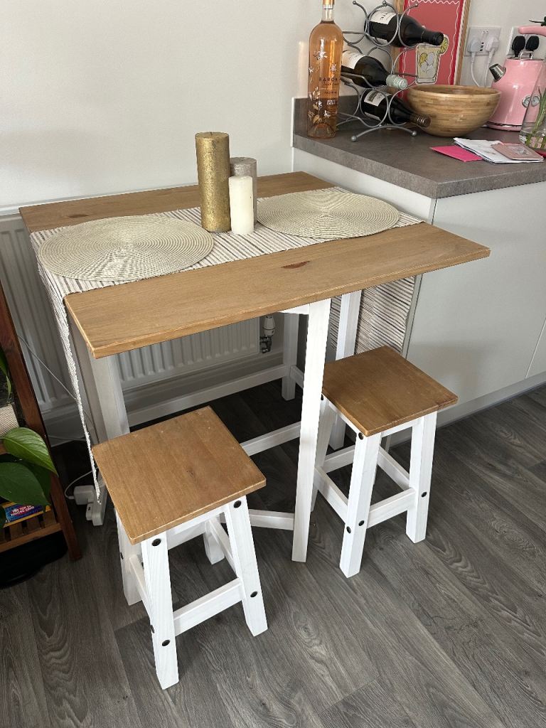 Fold Away Dining Table & 2 Stools – Perfect for Small Spaces