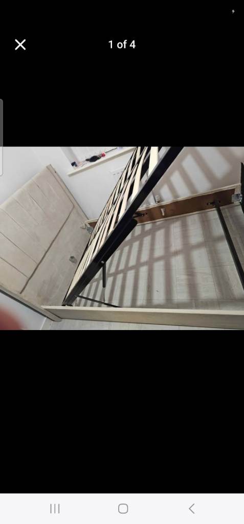 Double Bed Frame with Slats – White Wood, Good Condition