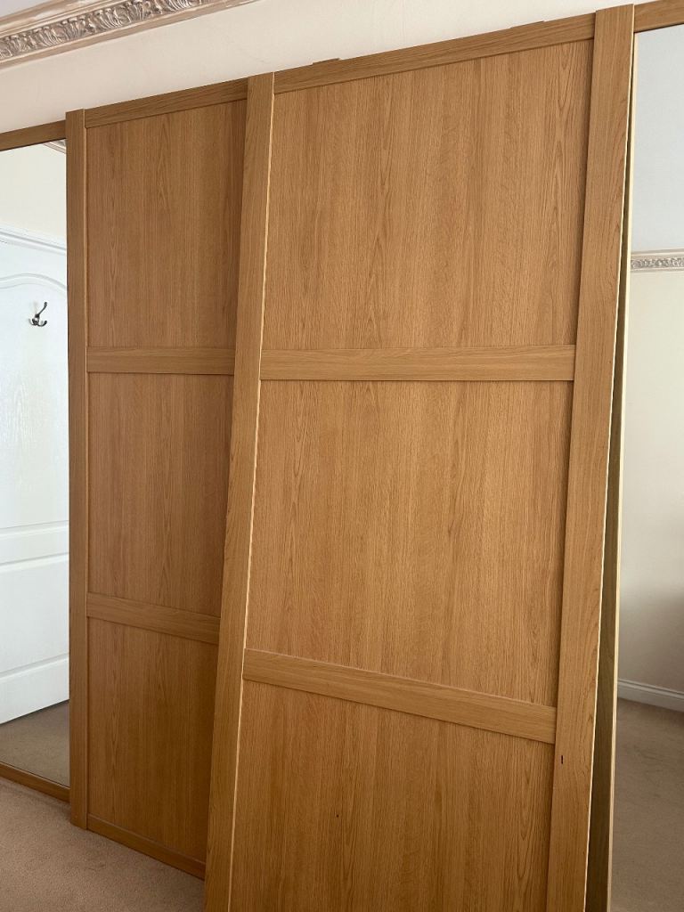 Large Wooden Sliding Wardrobe Doors with Mirror – Good Condition