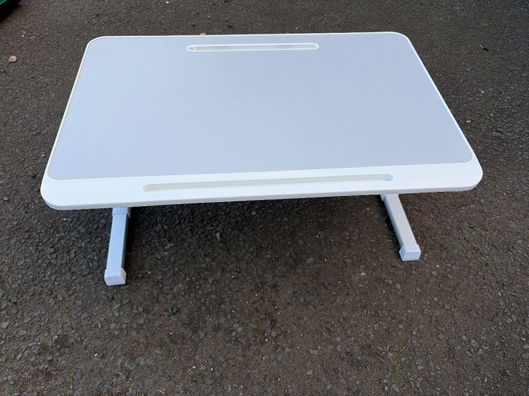 Portable Folding Laptop Desk / Bedside Table - White, As Good As New