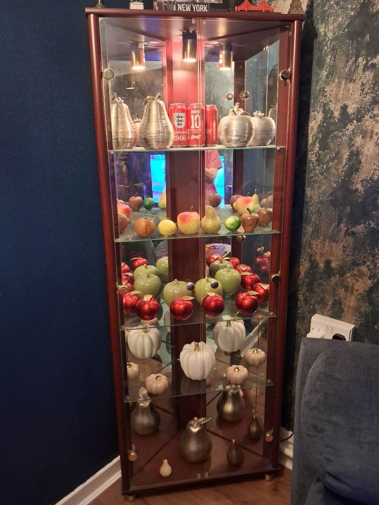 Corner Display Cabinet with Glass Shelves and Lighting