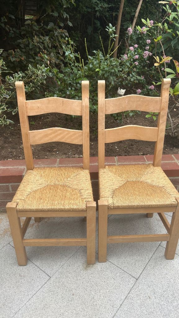 Pair of pine chairs either woven seats 