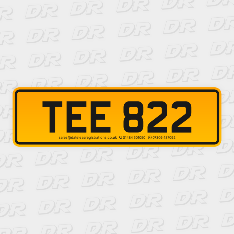 TEE 822 - Dateless 3x3 Cherished Private Number Plate / Registration Mark
