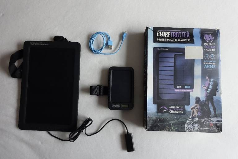 Solar charger + battery bank for camping, travelling, hiking etc