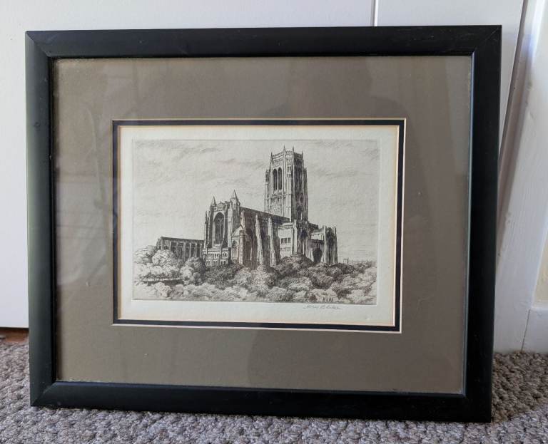 Original signed etching Liverpool Cathedral 