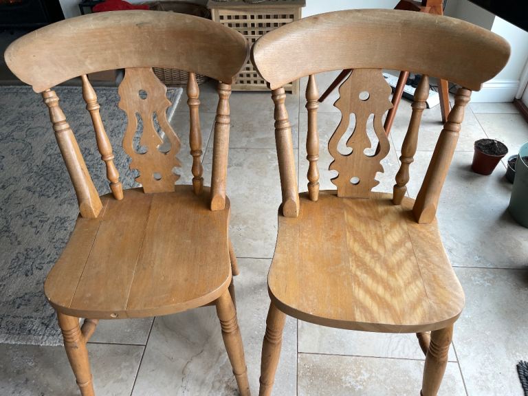Pair of Wooden Spindle Back Dining Chairs