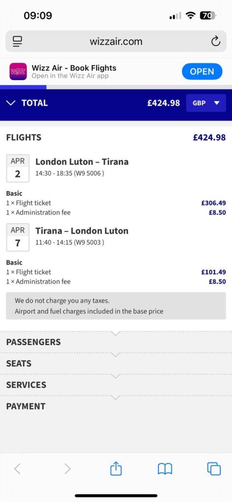 2 adult tickets to Tirana Albania 