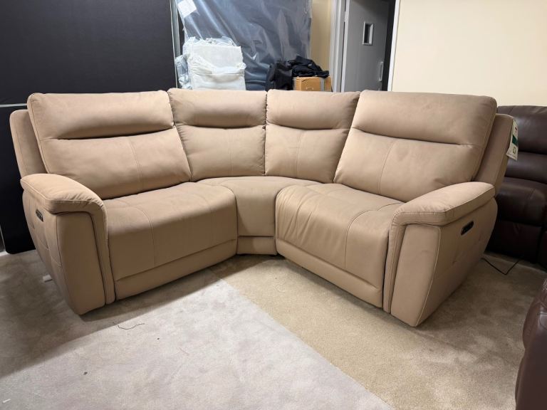 Dalton Corner Electric Recliner Sofa - Cream Marble Fabric Available delivery extra cost