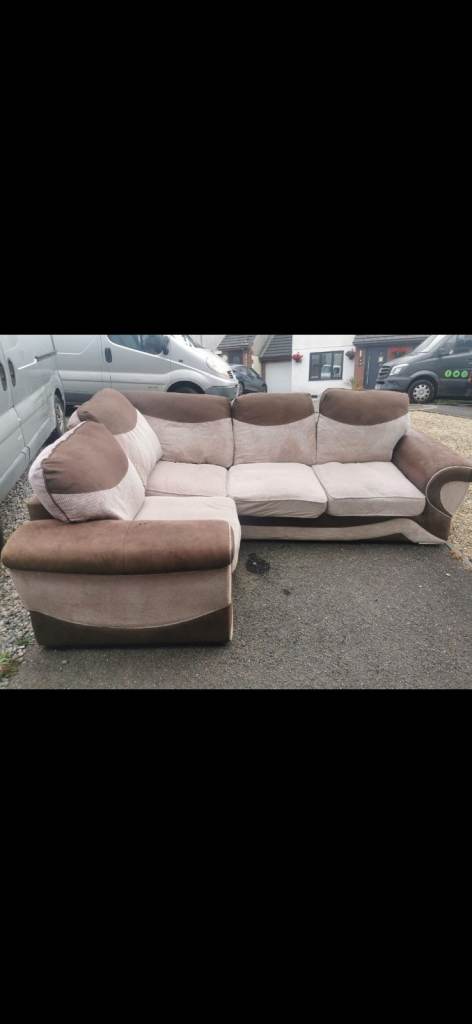  Can deliver Comfortable L-Shape Sofa – Brown and Beige, Good Condition