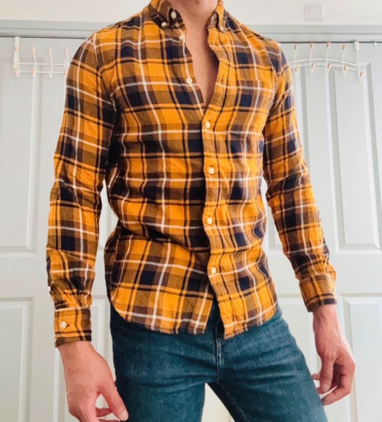 H&M Men's Checked Flannel Shirt W 16in L 27in – Orange/Navy, UK XS