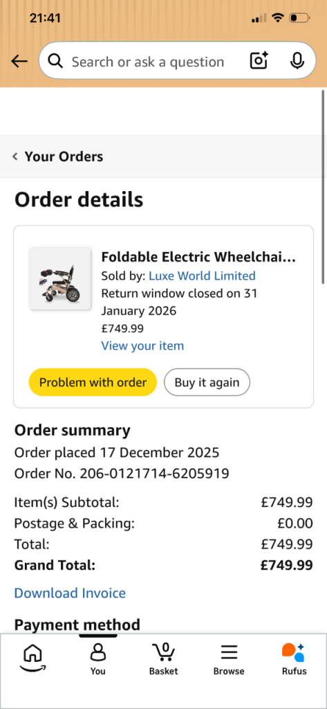 Foldable Electric Wheelchair - New, Aluminium Frame, 2x13ah Batteries