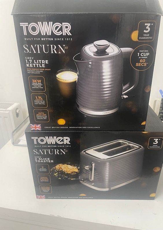 Tower Saturn Collection Grey Kettle and Toaster Set - Shop Soiled 