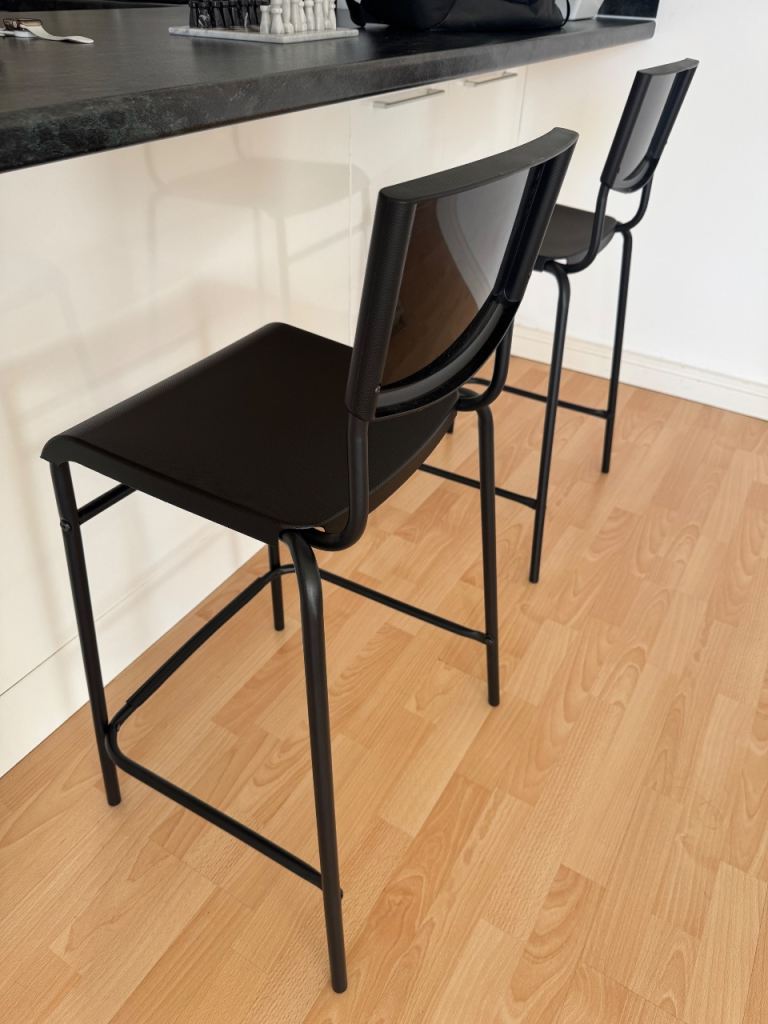 2 x IKEA STIG Bar Stools with Backrest – Black, Like New