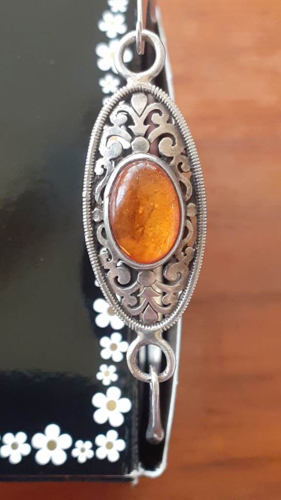 Vintage 925 Silver Bracelet with Amber Stone