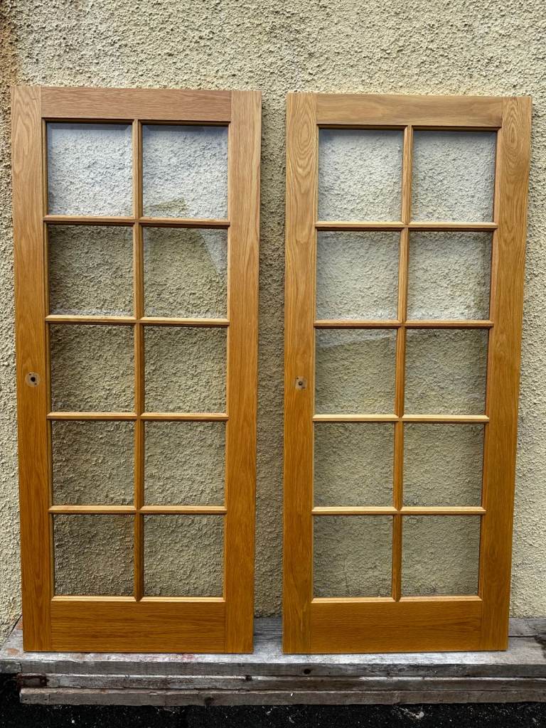 Solid Oak Internal Door with Glass Panels – Great Condition