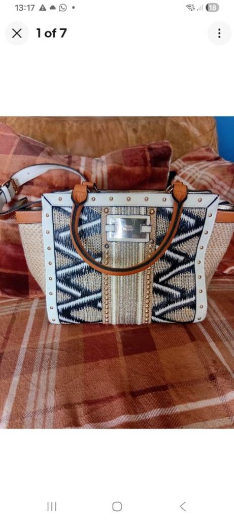 Beautiful River Island Beige & Gold Studded Bag