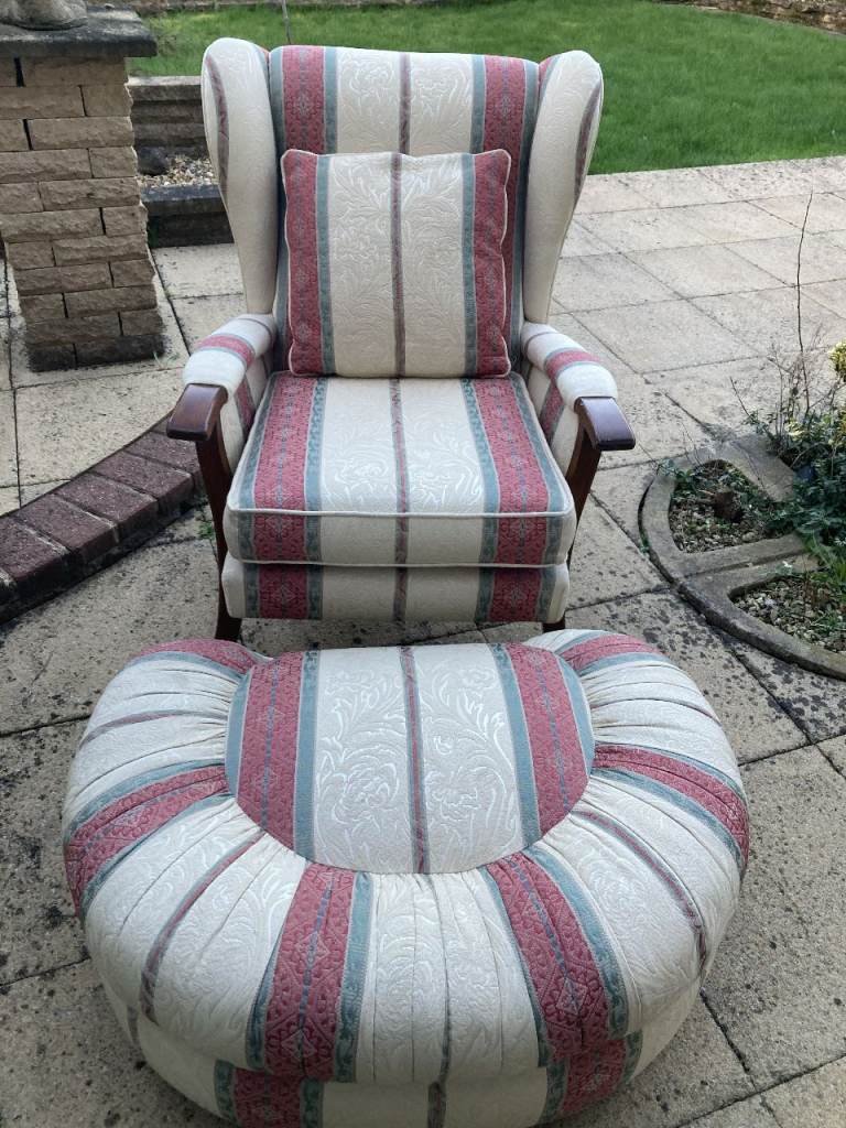 Winged back chair and footstool