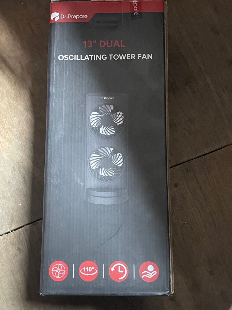 Dr. Prepare 13" Dual Oscillating Tower Fan - NEW